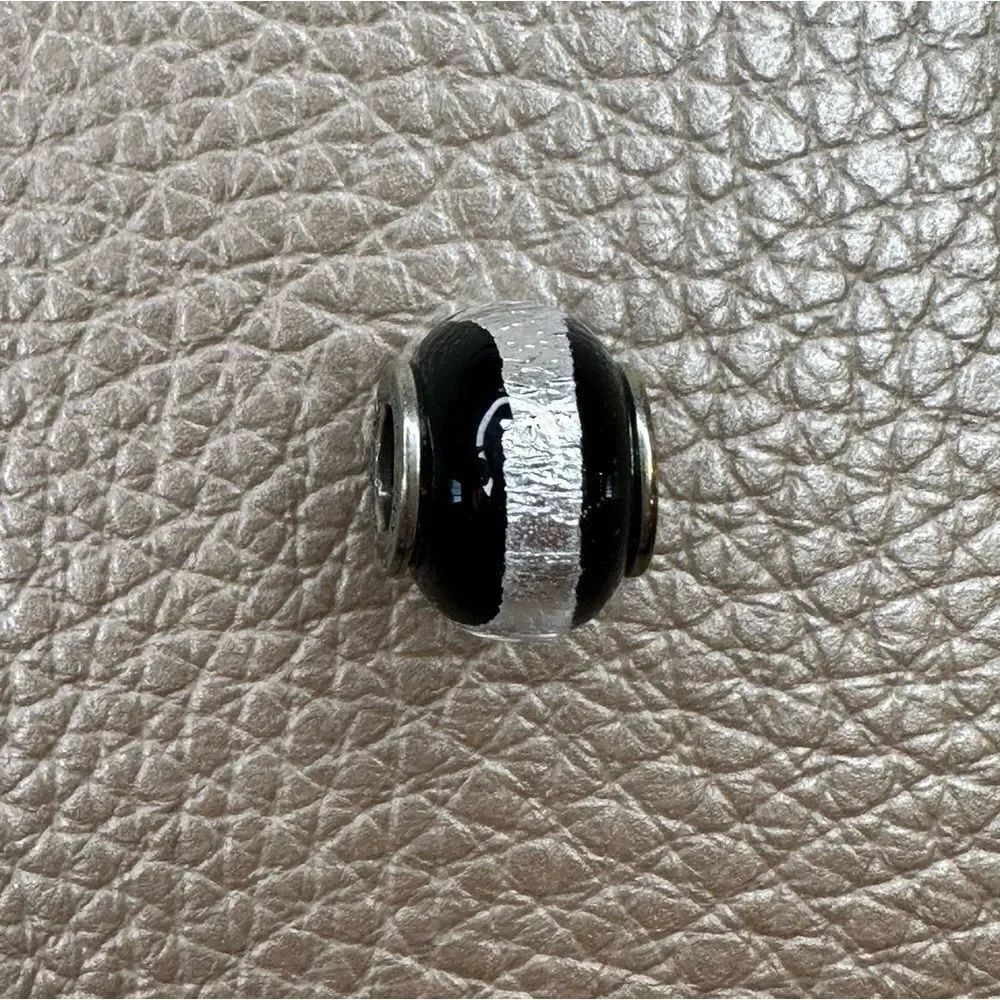 Helzberg Diamonds - Black and Silver Foil Stripe Glass Charm